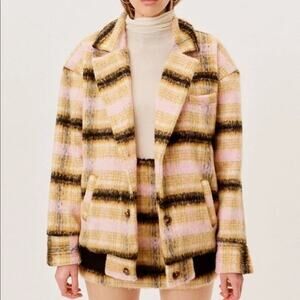 for love and lemons | rachel faux mohair fuzzy plaid women's jacket sz S